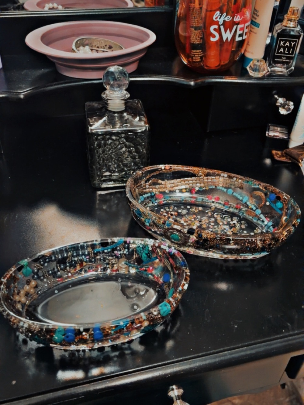 Handmade jewelry filled resin Decorative Dish - Multicolor